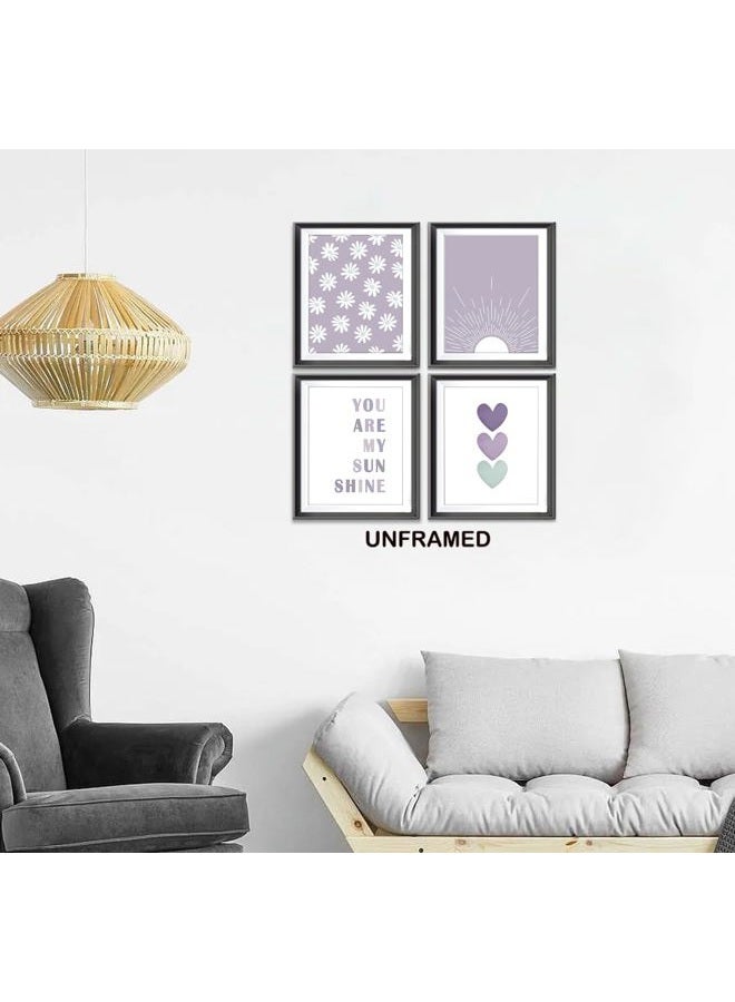 AEHIE You are My Sunshine Boho Sage Purple Sun Sunshine Daisy Flower Hearts Poster Prints for Girls Kids Room Nursery Playroom Decor,Inspirational Quote Decorations Prints Wall Art Unframed 4pcs 8x10inches… - Image 2