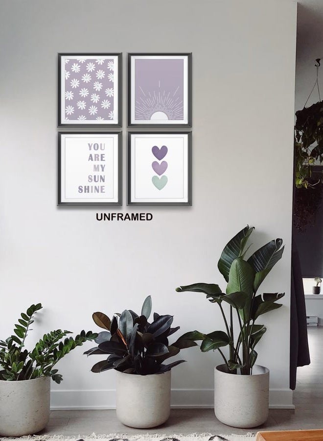 AEHIE You are My Sunshine Boho Sage Purple Sun Sunshine Daisy Flower Hearts Poster Prints for Girls Kids Room Nursery Playroom Decor,Inspirational Quote Decorations Prints Wall Art Unframed 4pcs 8x10inches… - Image 3