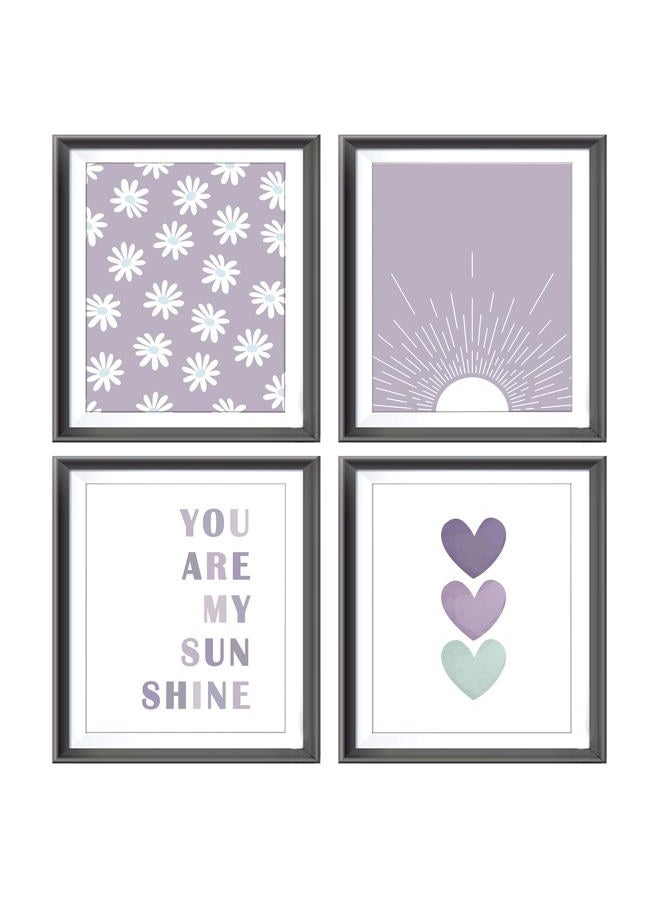 AEHIE You are My Sunshine Boho Sage Purple Sun Sunshine Daisy Flower Hearts Poster Prints for Girls Kids Room Nursery Playroom Decor,Inspirational Quote Decorations Prints Wall Art Unframed 4pcs 8x10inches… - Image 1