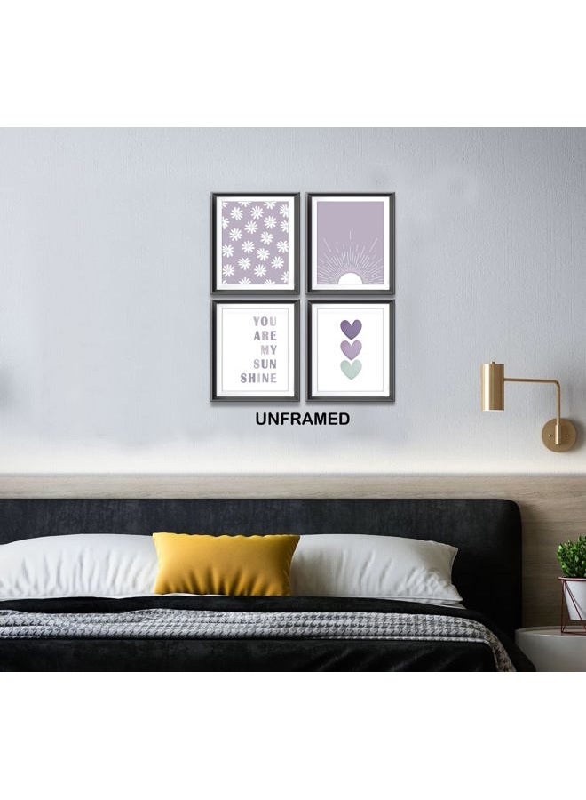 AEHIE You are My Sunshine Boho Sage Purple Sun Sunshine Daisy Flower Hearts Poster Prints for Girls Kids Room Nursery Playroom Decor,Inspirational Quote Decorations Prints Wall Art Unframed 4pcs 8x10inches… - Image 4