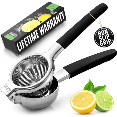 Zulay Kitchen Zulay Lemon Squeezer Stainless Steel with Premium Heavy Duty Solid Metal Squeezer Bowl Black Grip Large