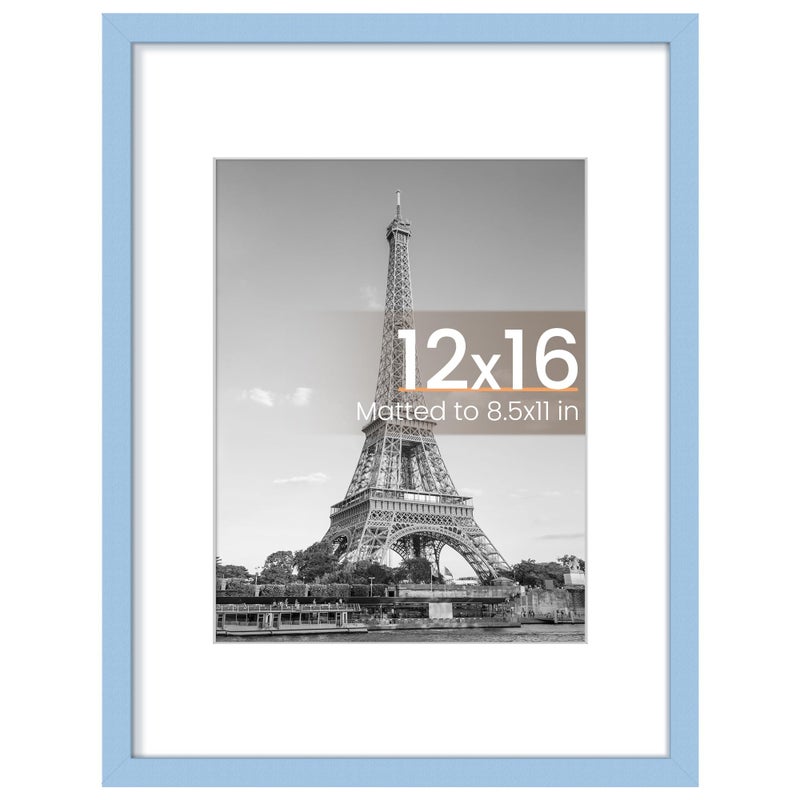 upsimples 12x16 Picture Frame, Display Pictures 8.5x11 with Mat or 12 x 16 Without, Wall Hanging Poster Frames, Blue, 1 Pack - Image 1