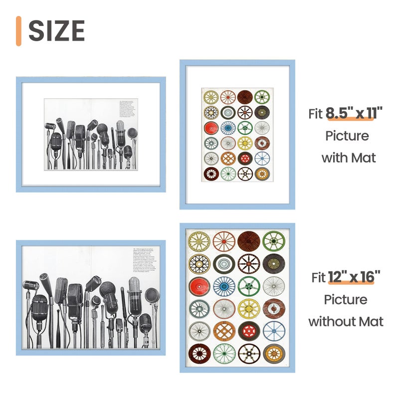 upsimples 12x16 Picture Frame, Display Pictures 8.5x11 with Mat or 12 x 16 Without, Wall Hanging Poster Frames, Blue, 1 Pack - Image 2