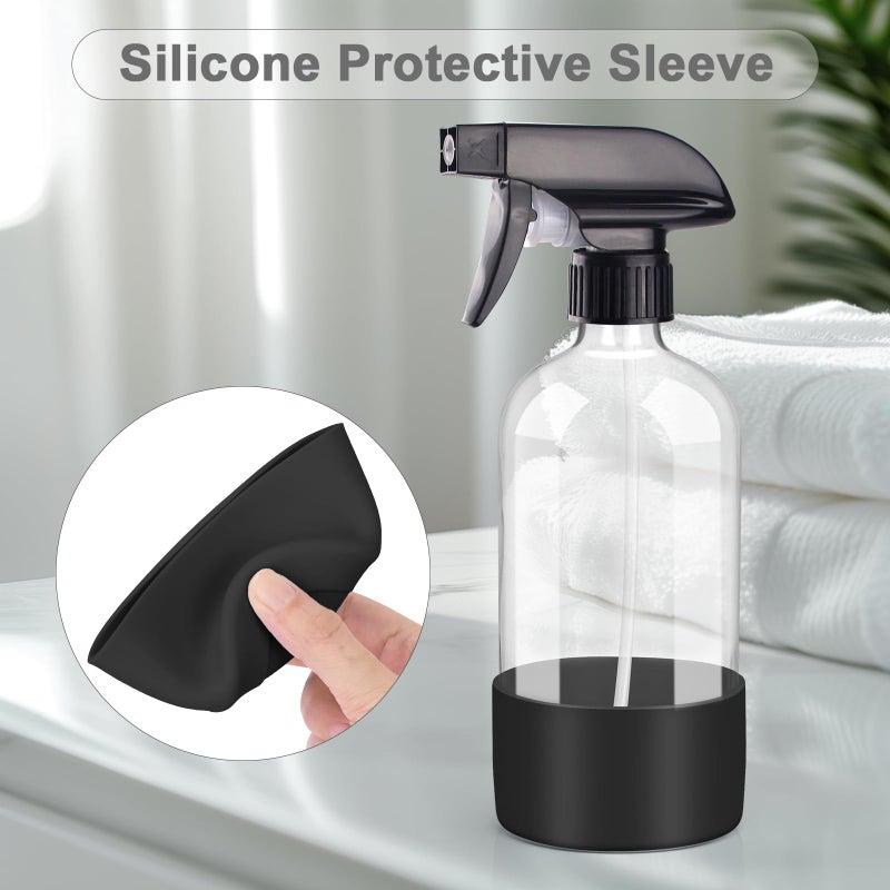 Worldgsb 2 Pack Glass Spray Bottles with Silicone Sleeve, 16 oz Empty Refillable Containers with Adjustable Spray Nozzles, Spray Bottles for Hair, Cleaning Solutions and Plants Black - Image 3