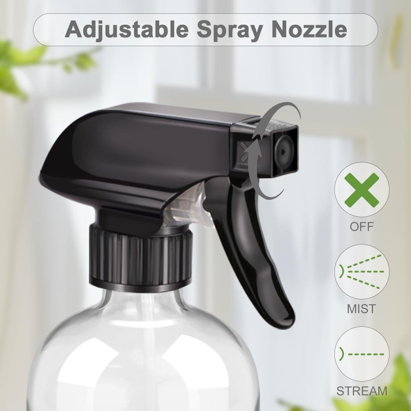 Worldgsb 2 Pack Glass Spray Bottles with Silicone Sleeve, 16 oz Empty Refillable Containers with Adjustable Spray Nozzles, Spray Bottles for Hair, Cleaning Solutions and Plants Black - Image 2