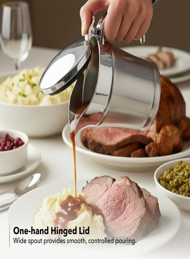 OVENTE Stainless Steel Gravy Boat with Hinged Lid, 14Oz Insulated Sauce Jug for Serving Cream, Salad Dressing or Syrup at Thanksgiving, Christmas, Holidays, Family Dinner and Parties, Silver GB4541S - Image 4