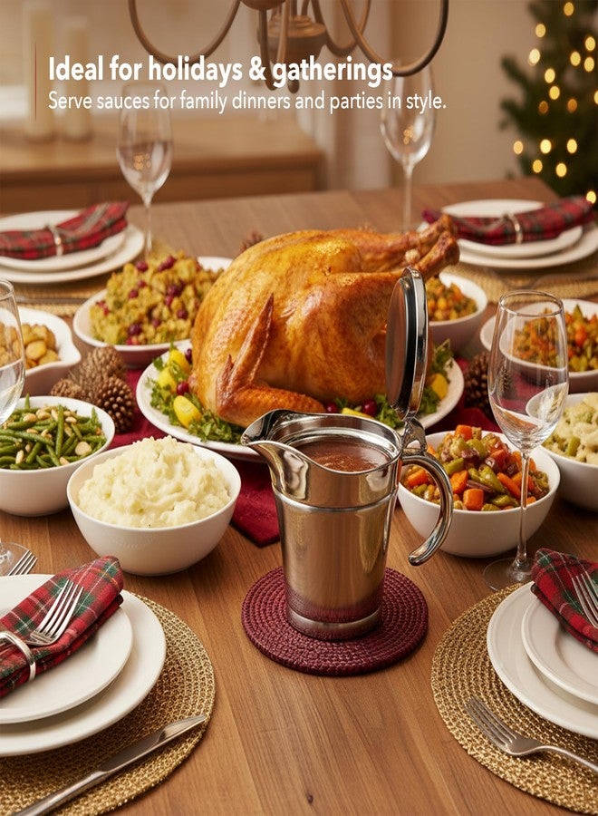 OVENTE Stainless Steel Gravy Boat with Hinged Lid, 14Oz Insulated Sauce Jug for Serving Cream, Salad Dressing or Syrup at Thanksgiving, Christmas, Holidays, Family Dinner and Parties, Silver GB4541S - Image 5