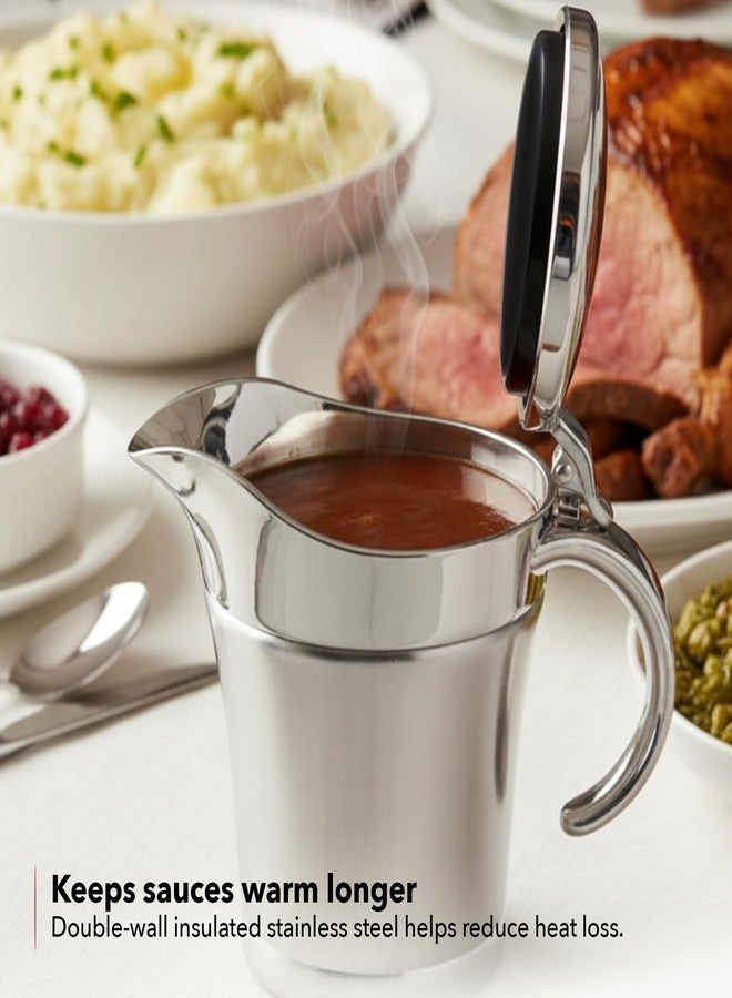 OVENTE Stainless Steel Gravy Boat with Hinged Lid, 14Oz Insulated Sauce Jug for Serving Cream, Salad Dressing or Syrup at Thanksgiving, Christmas, Holidays, Family Dinner and Parties, Silver GB4541S - Image 3