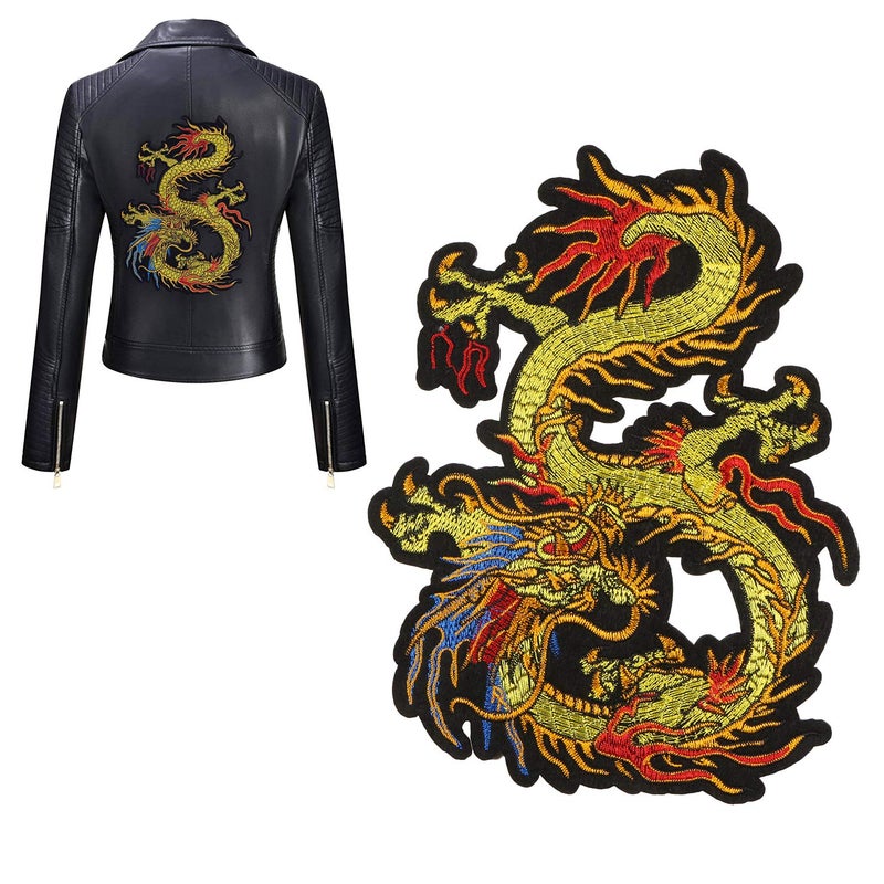 Kissbuty Gold Dragon Patch Embroidered Applique Patch Chinese Dragon Sew on or Iron on Patches for DIY Chinese Dragon Costume Jeans Jackets Clothing Bags