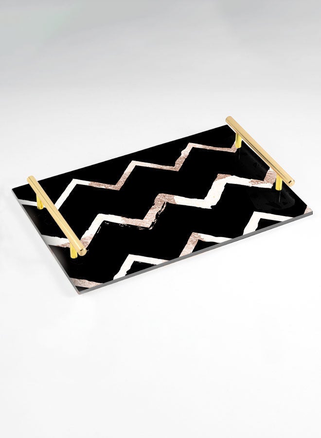 LOWHA Decorative Acrylic Serving Tray with Gold Color Metal Handles Wave Lines 20x30cm  - Image 1