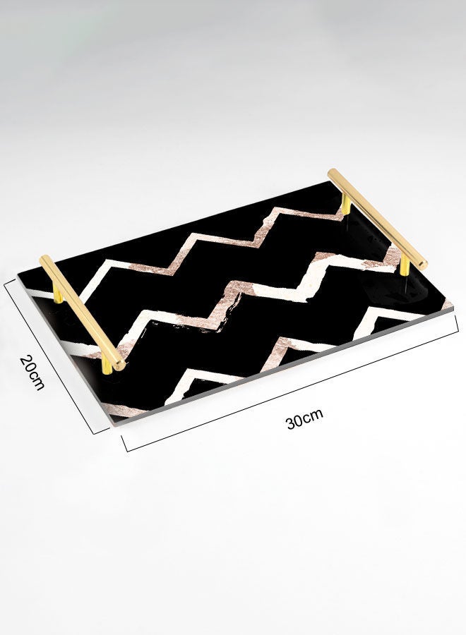 LOWHA Decorative Acrylic Serving Tray with Gold Color Metal Handles Wave Lines 20x30cm  - Image 2