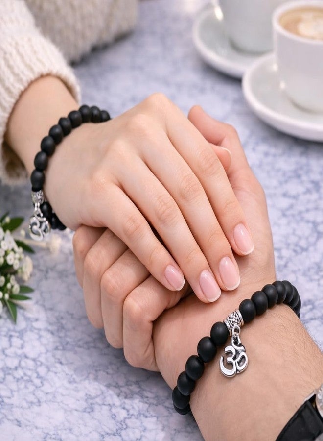 SUKHAD Black Matte Bead OM Bracelet for Men & Women | Spiritual Om Charm Bracelet | Adjustable Stretch Yoga Meditation Bracelet | Positive Energy Protection - Image 3
