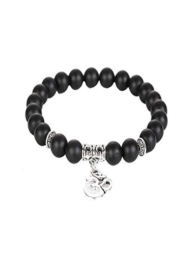 SUKHAD Black Matte Bead OM Bracelet for Men & Women | Spiritual Om Charm Bracelet | Adjustable Stretch Yoga Meditation Bracelet | Positive Energy Protection - Image 1