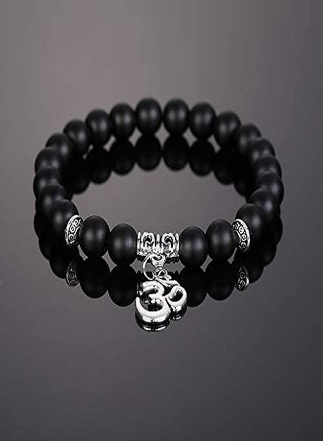 SUKHAD Black Matte Bead OM Bracelet for Men & Women | Spiritual Om Charm Bracelet | Adjustable Stretch Yoga Meditation Bracelet | Positive Energy Protection - Image 2