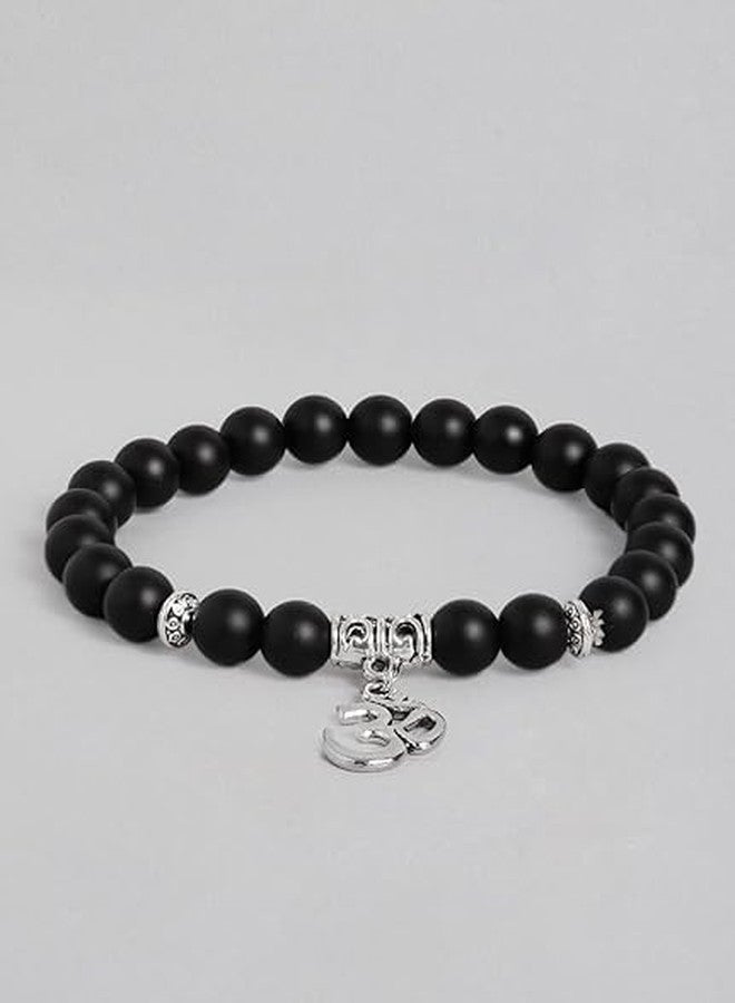 SUKHAD Black Matte Bead OM Bracelet for Men & Women | Spiritual Om Charm Bracelet | Adjustable Stretch Yoga Meditation Bracelet | Positive Energy Protection - Image 5