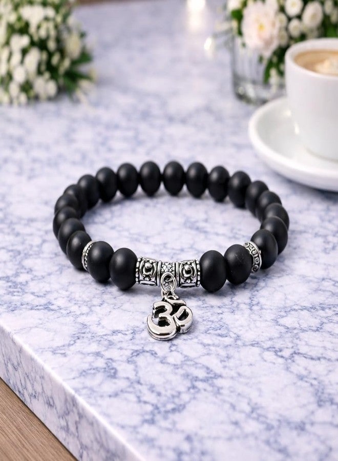 SUKHAD Black Matte Bead OM Bracelet for Men & Women | Spiritual Om Charm Bracelet | Adjustable Stretch Yoga Meditation Bracelet | Positive Energy Protection - Image 4