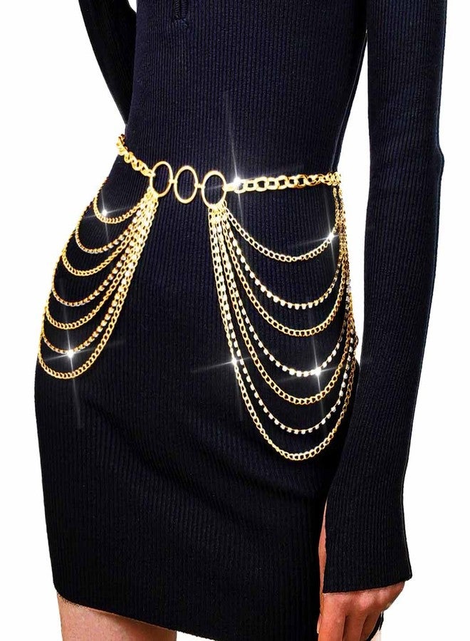 cerun 1 Pcs Premium Chain Belts Rhinestone Waist Chain Layered Body Chains Jewelry for Women (gold) - Image 2