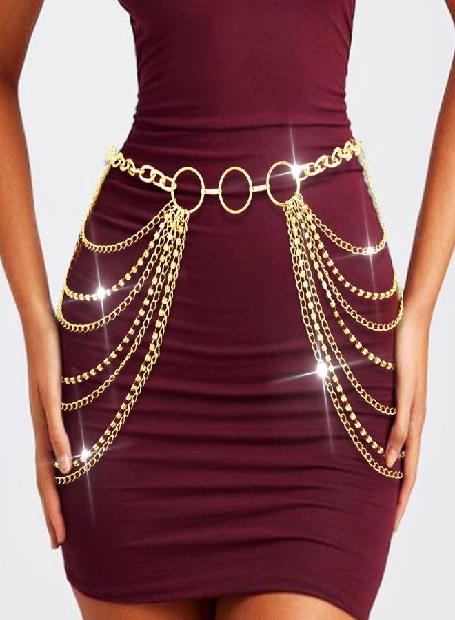 cerun 1 Pcs Premium Chain Belts Rhinestone Waist Chain Layered Body Chains Jewelry for Women (gold) - Image 3