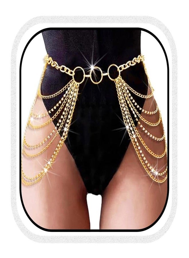 cerun 1 Pcs Premium Chain Belts Rhinestone Waist Chain Layered Body Chains Jewelry for Women (gold) - Image 1