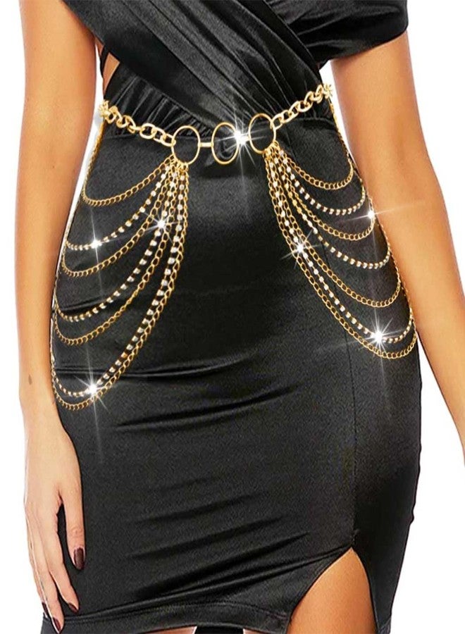 cerun 1 Pcs Premium Chain Belts Rhinestone Waist Chain Layered Body Chains Jewelry for Women (gold) - Image 5