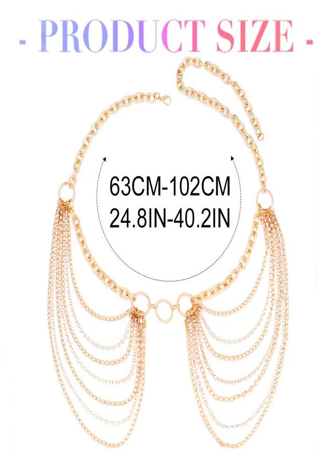 cerun 1 Pcs Premium Chain Belts Rhinestone Waist Chain Layered Body Chains Jewelry for Women (gold) - Image 4