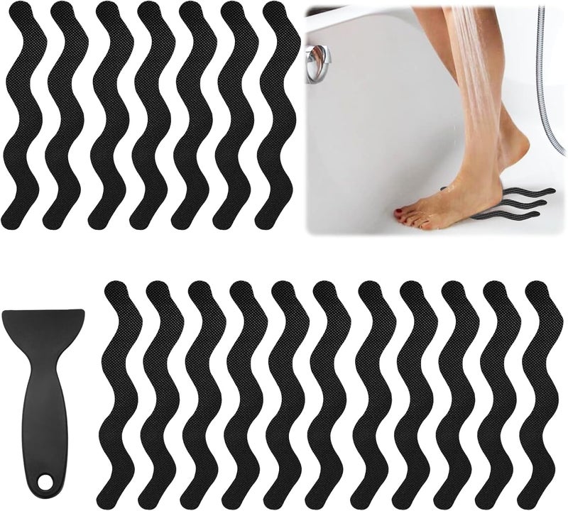 Coufce 24PCS Bathtub Non Slip Stickers Black Safety Anti Slip Shower Strips Adhesive Decals Scraper for Bath Tub Stairs Steps Floor Ladders with Premium - Image 1