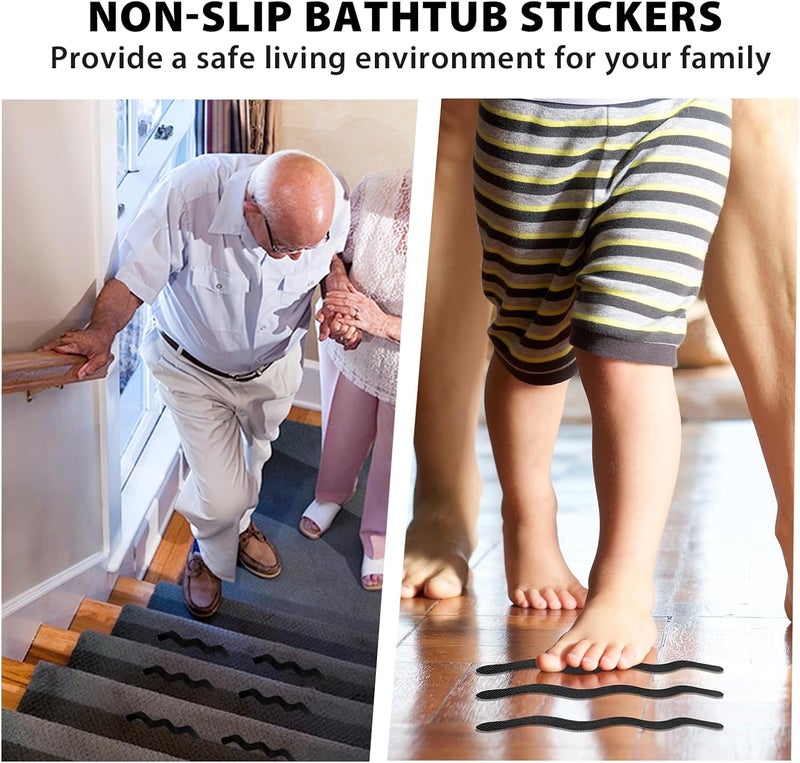 Coufce 24PCS Bathtub Non Slip Stickers Black Safety Anti Slip Shower Strips Adhesive Decals Scraper for Bath Tub Stairs Steps Floor Ladders with Premium - Image 3