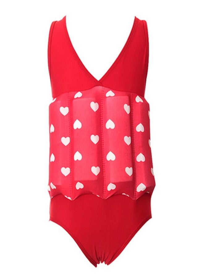 AFAVOM Toddler Kids Baby Boys Girls Float Suit Heart Floatation Swimsuit with Adjustable Buoyancy Floating Swimwear Bathing Suit Swim Vest with 8 Removable Buoyancy Sticks Red Heart 18-24 Months - Image 1