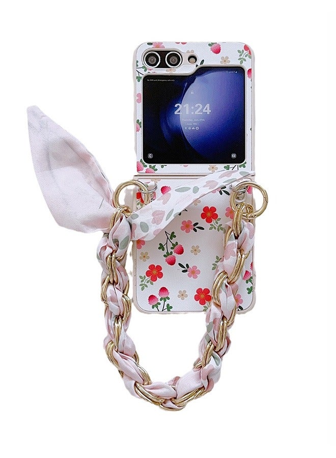 Case for Samsung Galaxy Z Flip 6 Case,Fresh Flower Pattern Phone Case with Scarves Strap Wrist, Slim Case Compatible with Galaxy Z Flip 6, PC Material Anti-Scratch, Anti-Fall Drop Protection Case - Image 1
