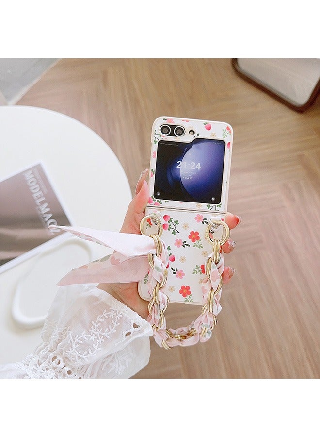 Case for Samsung Galaxy Z Flip 6 Case,Fresh Flower Pattern Phone Case with Scarves Strap Wrist, Slim Case Compatible with Galaxy Z Flip 6, PC Material Anti-Scratch, Anti-Fall Drop Protection Case - Image 5
