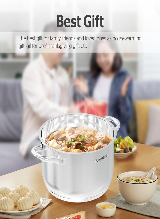 SUNHOUSE 8 Quart Stock Pot with Lid - 3-Ply Bottom Stainless Steel Pasta Cooking Canning Dutch Oven Pot - Induction Compatible for All Stovetops - Dishwasher Safe & Oven Safe - Image 5