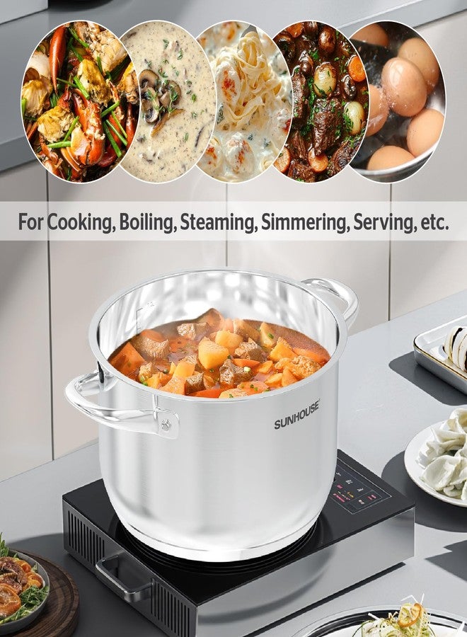 SUNHOUSE 8 Quart Stock Pot with Lid - 3-Ply Bottom Stainless Steel Pasta Cooking Canning Dutch Oven Pot - Induction Compatible for All Stovetops - Dishwasher Safe & Oven Safe - Image 4