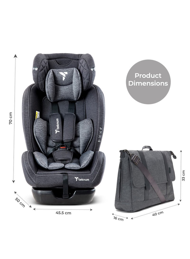 Teknum Evolve 2 Car Seat 0-12yrs with Grey Dad's Diaper Hand Bag - Dark Grey
