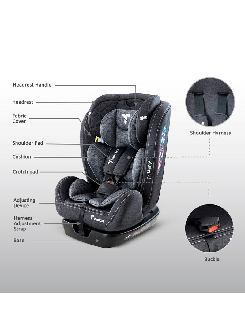 TEKNUM Teknum Evolve 2 Car Seat 0-12yrs with Grey Dad's Diaper Hand Bag - Dark Grey  - Image 5