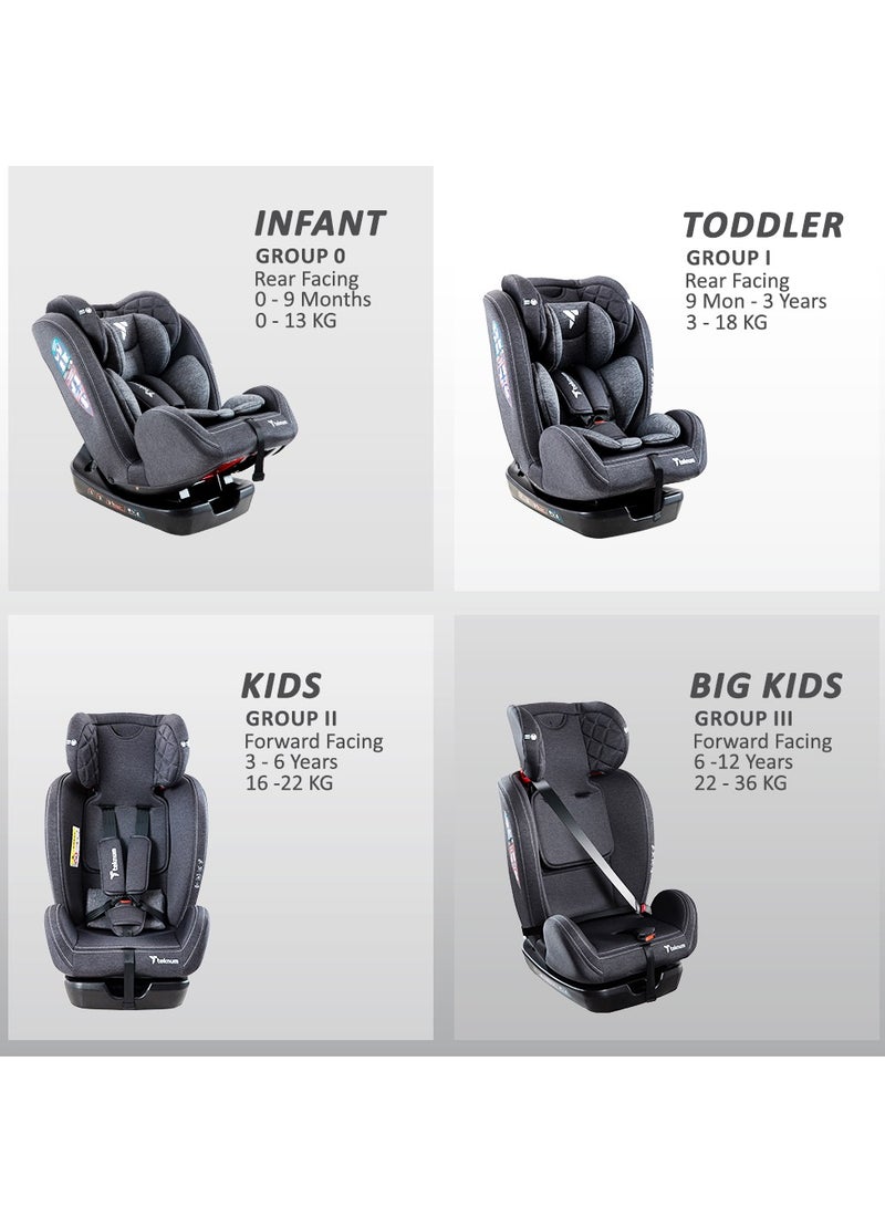 Teknum Evolve 2 Car Seat 0-12yrs with Grey Dad's Diaper Hand Bag - Dark Grey