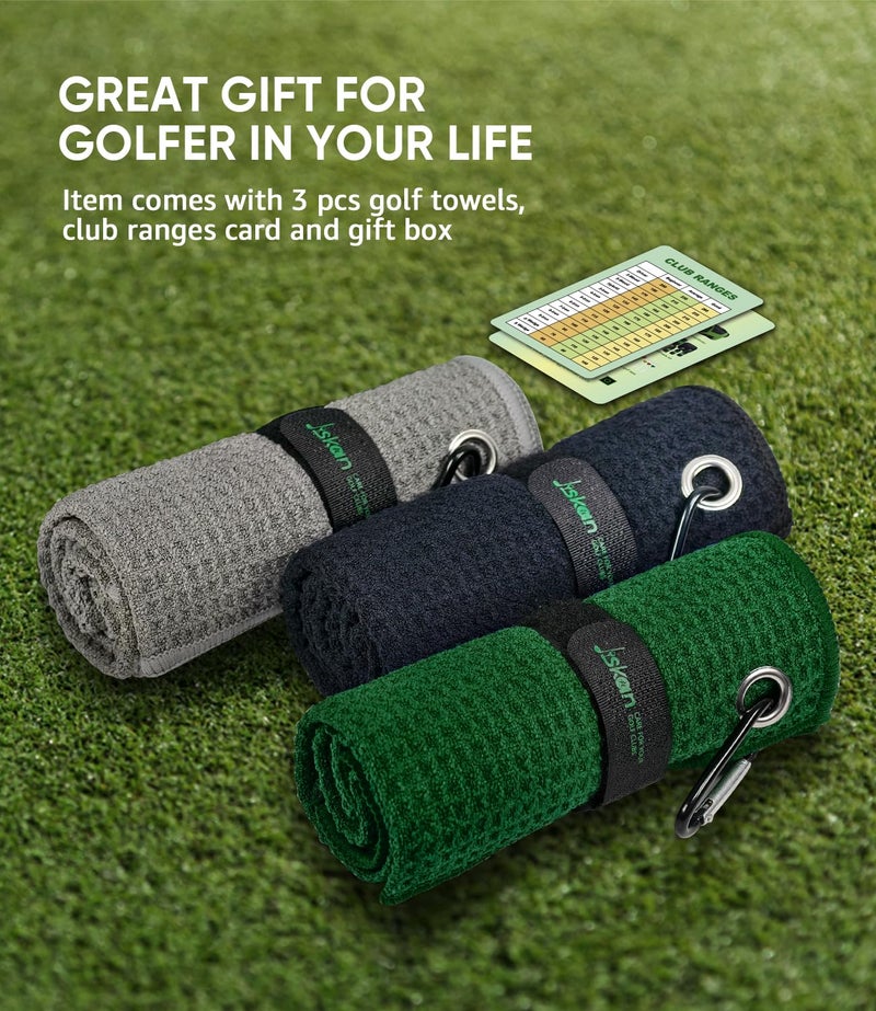 Jiskan Golf Towel Pack of 3 (16" X 16") Waffle Pattern Golf Towels for Golf Bags with Club Range Card, Hook Clip and Gift Box, Essentials Golf Accessories for Men and Women - Image 4