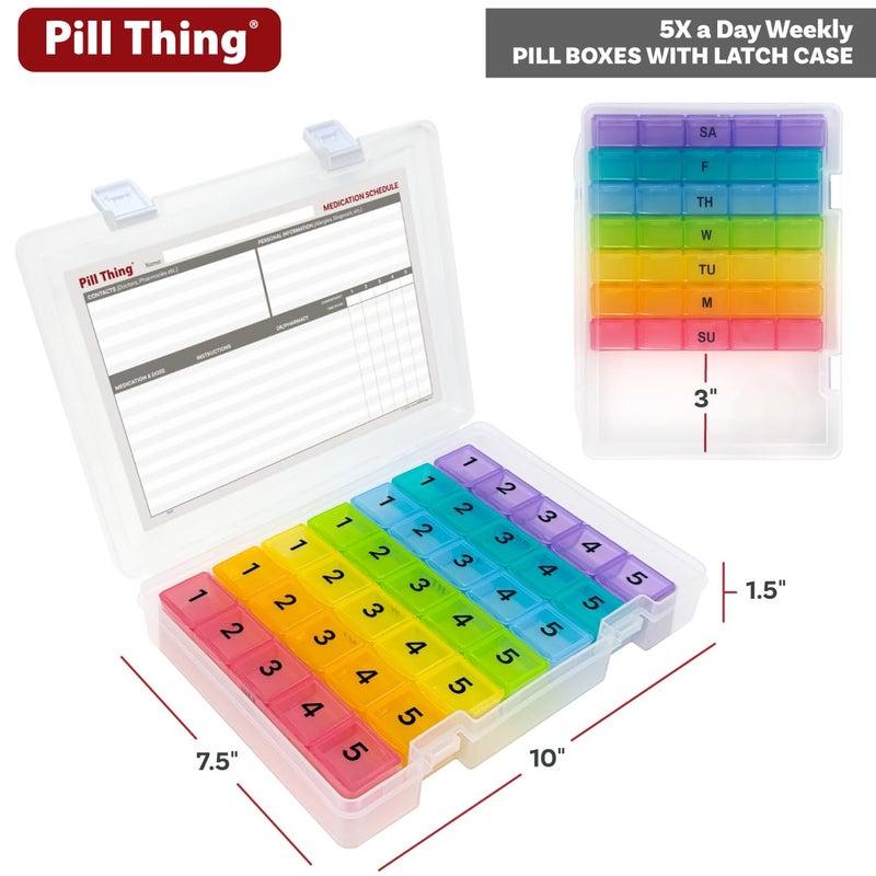 pill thing 5 Times a Day Weekly Pill Box Organizer Case, Secure 7 Day Pillbox with Medication Schedule (5 Time-a-Day) - Image 3