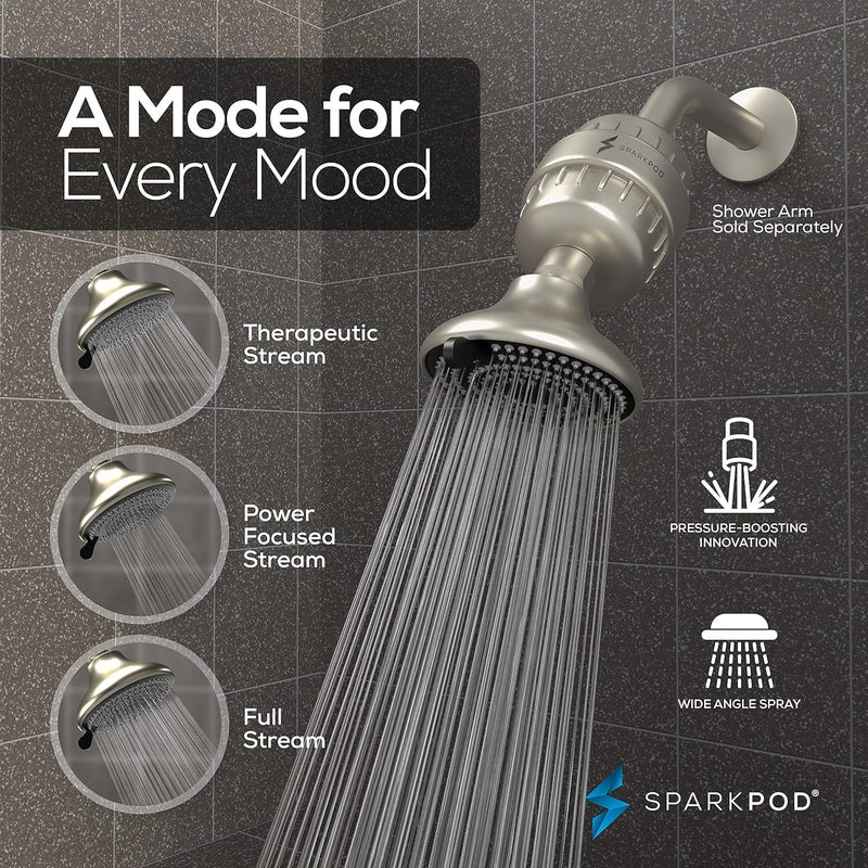 SparkPod 23-Stage Filtered Shower Head with 3 Spray Settings - High Pressure Shower Head with Filters for Dry Hair and Skin - Showerhead with Filter Reduces Chlorine & Heavy Metals (Brushed Nickel) - Image 4