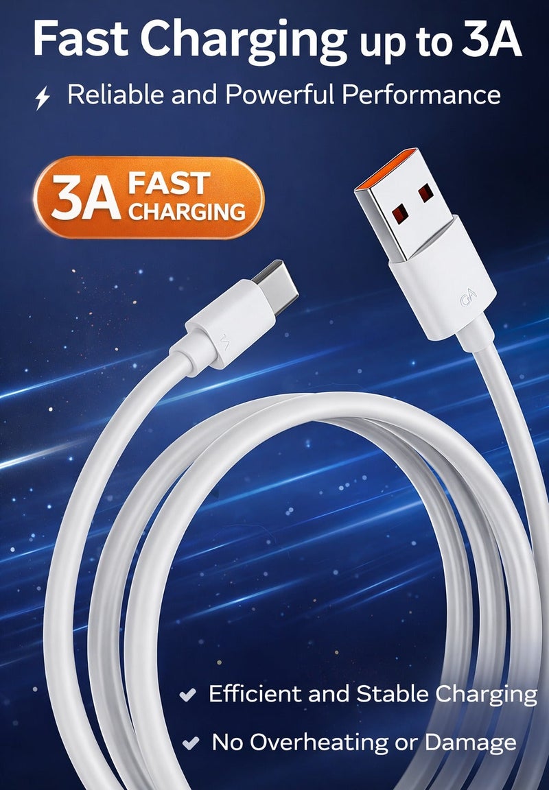 USB-C Fast Charging Cable for Smartphones, Tablets and USB-C Devices – White - Image 5