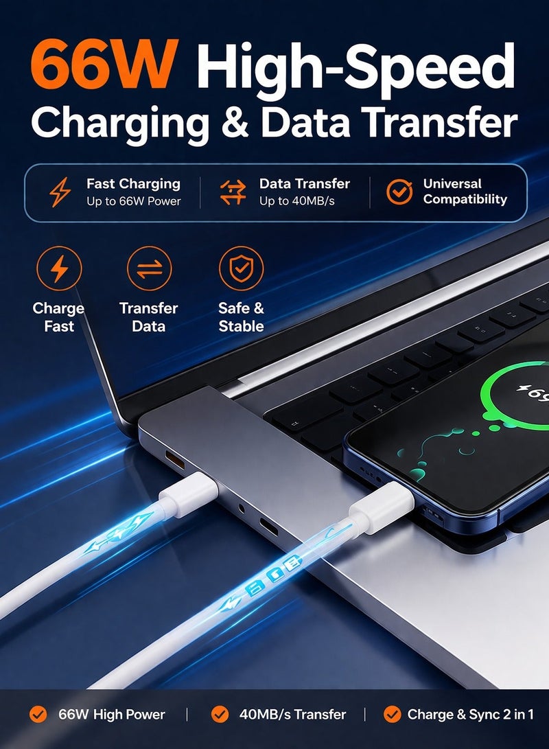 USB-C Fast Charging Cable for Smartphones, Tablets and USB-C Devices – White - Image 4