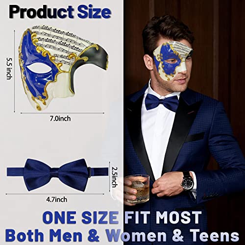 HyperFun Masquerade Mask for Men Phantom of the Opera Half Face Mask with Bowtie, Vintage Venetian Masks for Costume Parties (Blue Pioneer) - Image 2