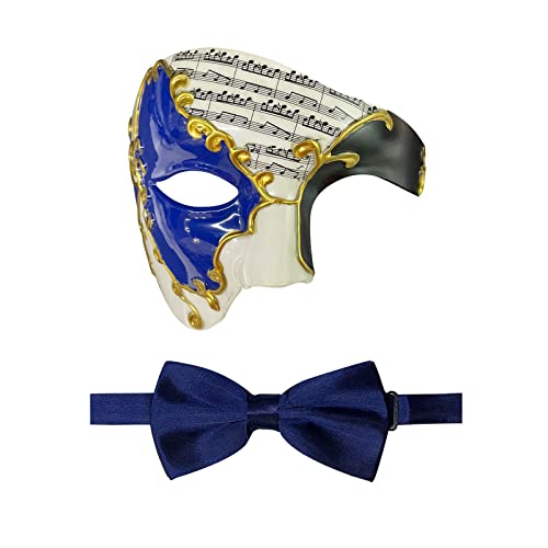 HyperFun Masquerade Mask for Men Phantom of the Opera Half Face Mask with Bowtie, Vintage Venetian Masks for Costume Parties (Blue Pioneer) - Image 1