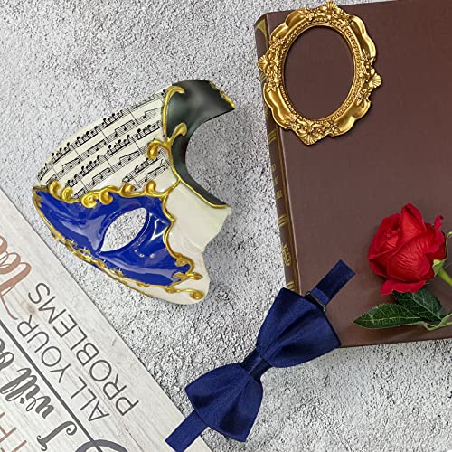 HyperFun Masquerade Mask for Men Phantom of the Opera Half Face Mask with Bowtie, Vintage Venetian Masks for Costume Parties (Blue Pioneer) - Image 5