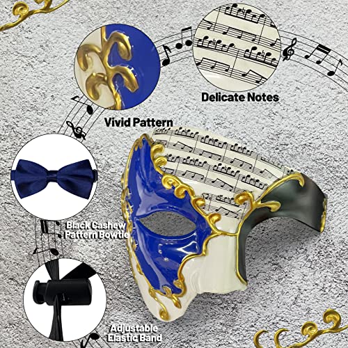 HyperFun Masquerade Mask for Men Phantom of the Opera Half Face Mask with Bowtie, Vintage Venetian Masks for Costume Parties (Blue Pioneer) - Image 3