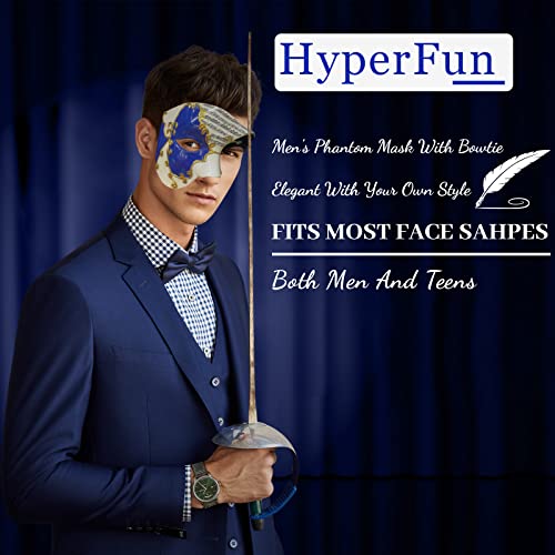 HyperFun Masquerade Mask for Men Phantom of the Opera Half Face Mask with Bowtie, Vintage Venetian Masks for Costume Parties (Blue Pioneer) - Image 4