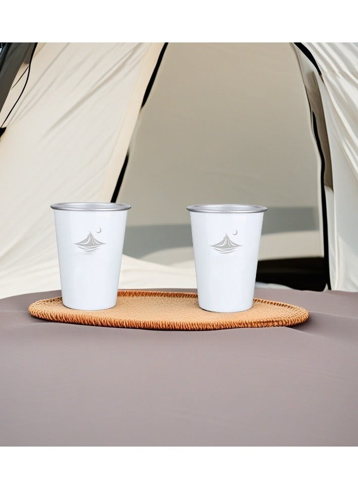Premium Arabic Style Stainless Steel Cups, Outdoor Coffee Cups, Camping Cup with Cup Sleeves, Moon and tent design, 2pcs,white  - Image 4