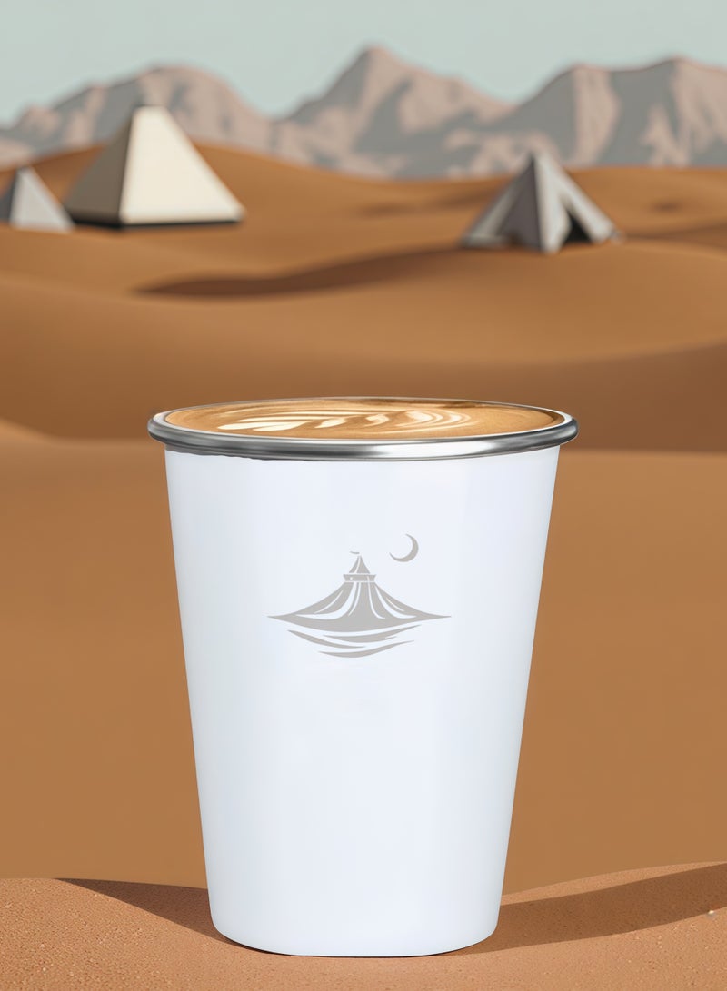 Premium Arabic Style Stainless Steel Cups, Outdoor Coffee Cups, Camping Cup with Cup Sleeves, Moon and tent design, 2pcs,white  - Image 3