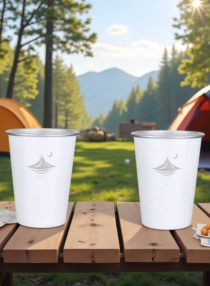Premium Arabic Style Stainless Steel Cups, Outdoor Coffee Cups, Camping Cup with Cup Sleeves, Moon and tent design, 2pcs,white  - Image 2