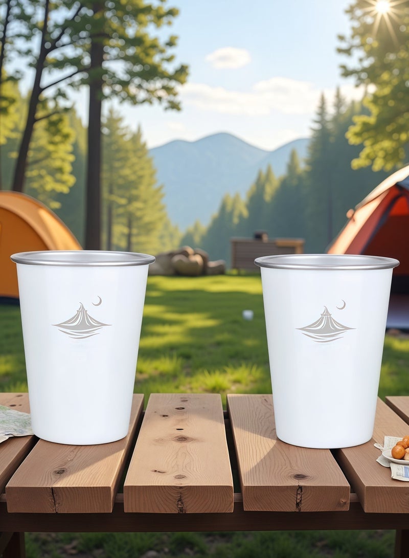 Premium Arabic Style Stainless Steel Cups, Outdoor Coffee Cups, Camping Cup with Cup Sleeves, Moon and tent design, 2pcs,white - Image 2