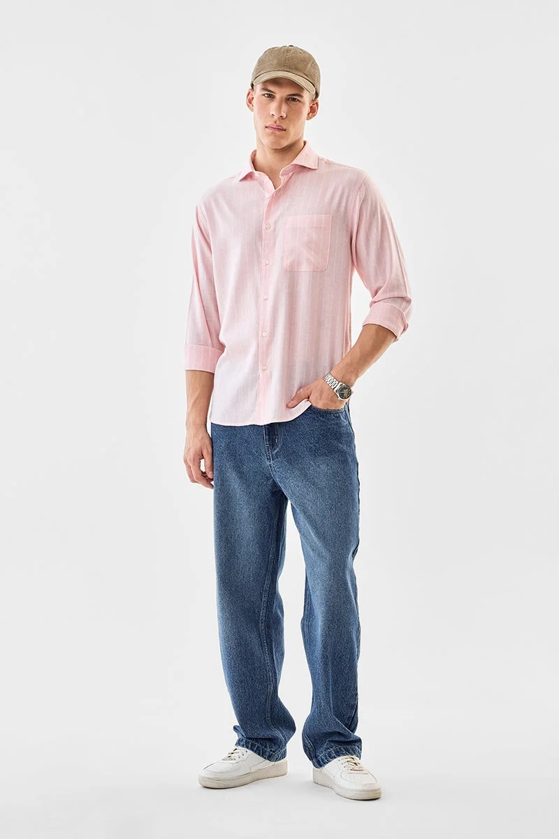 SNITCH Pastel Pink Striped Long Sleeve Regular Fit Shirt